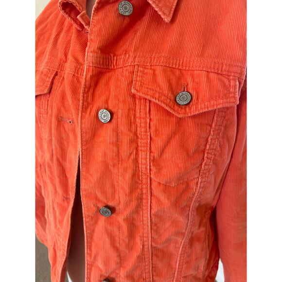 Vintage Y2K GAP Orange Corduroy Sherpa Lined Trucker Jacket Women's XL Grunge - Picture 13 of 14